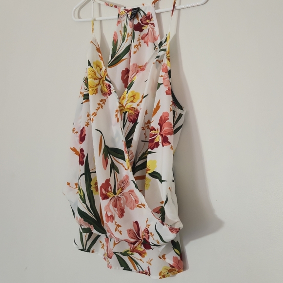 Emery Rose 1XL Floral Halter Top Surplice Wrap Front Boho Tropical Summer Blouse - Picture 6 of 13